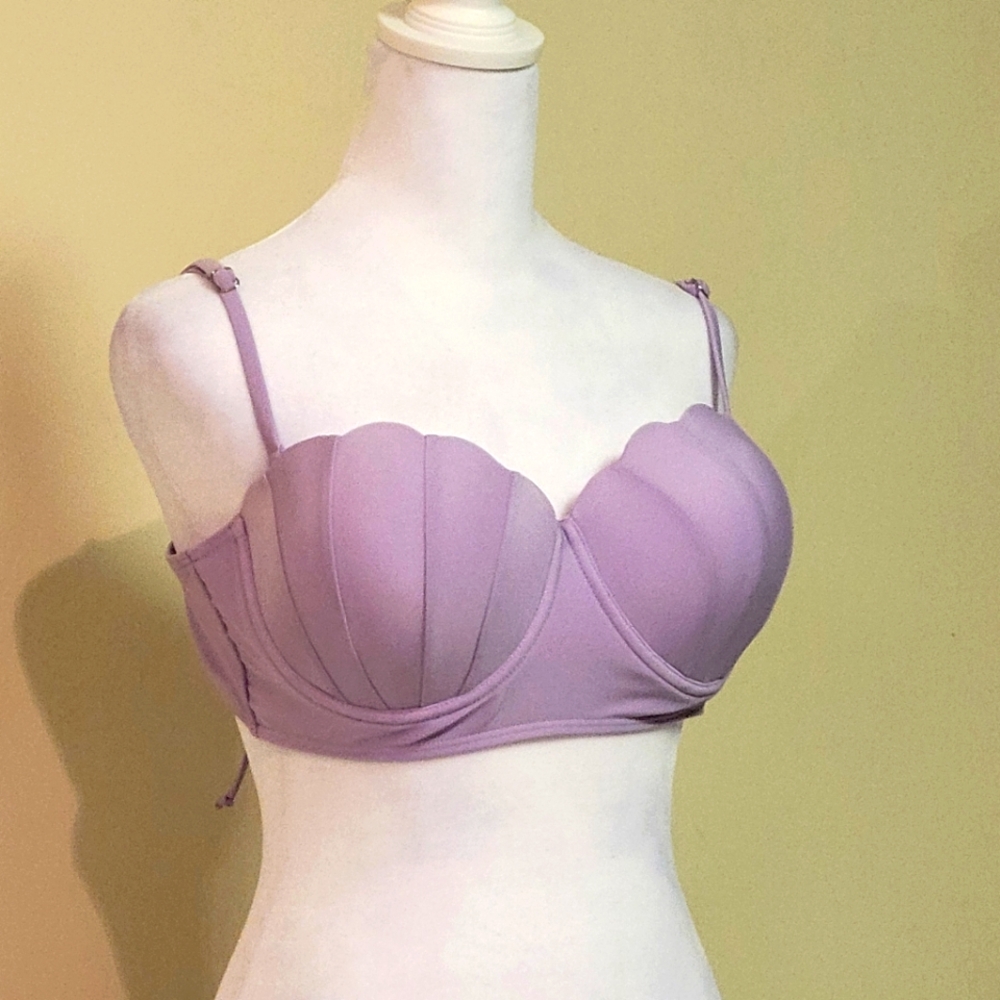 Mermaid scalloped lavender bikini top - new - adjustable